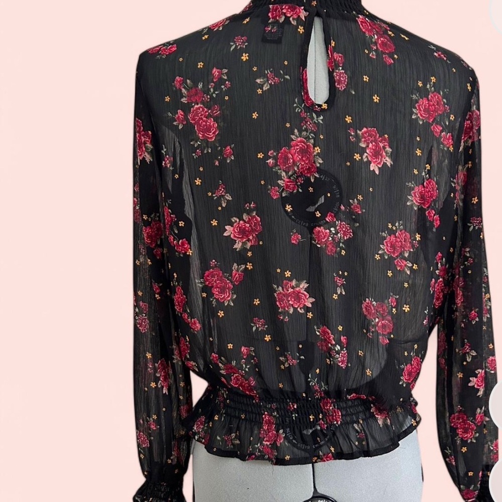 Sheer Black Red Roses Top - Picture 2 of 2